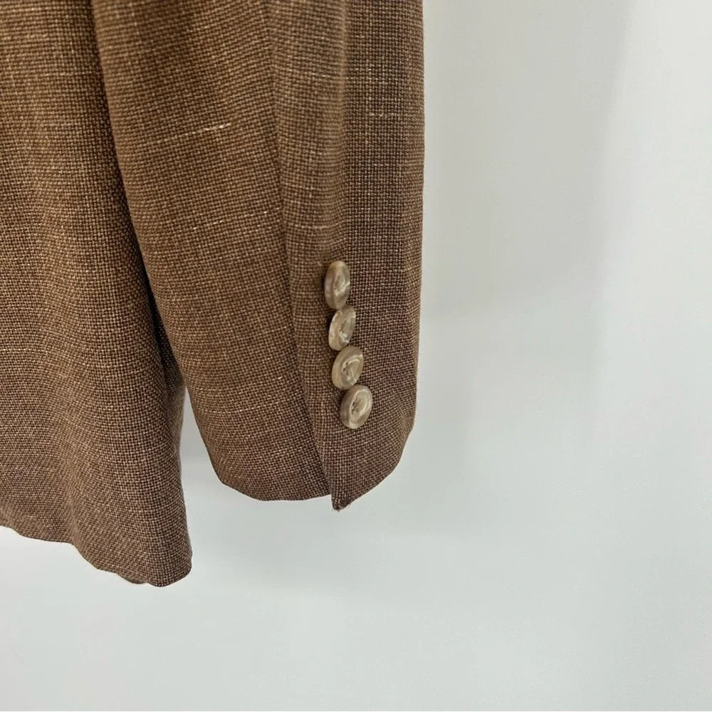 Hickey‎ Freeman Brown Worsted Wool Silk Linen Blazer Size 43L Sport Coat Jacket